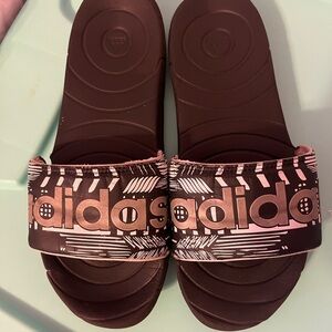 Adidas Black and Pink Patterned Slides